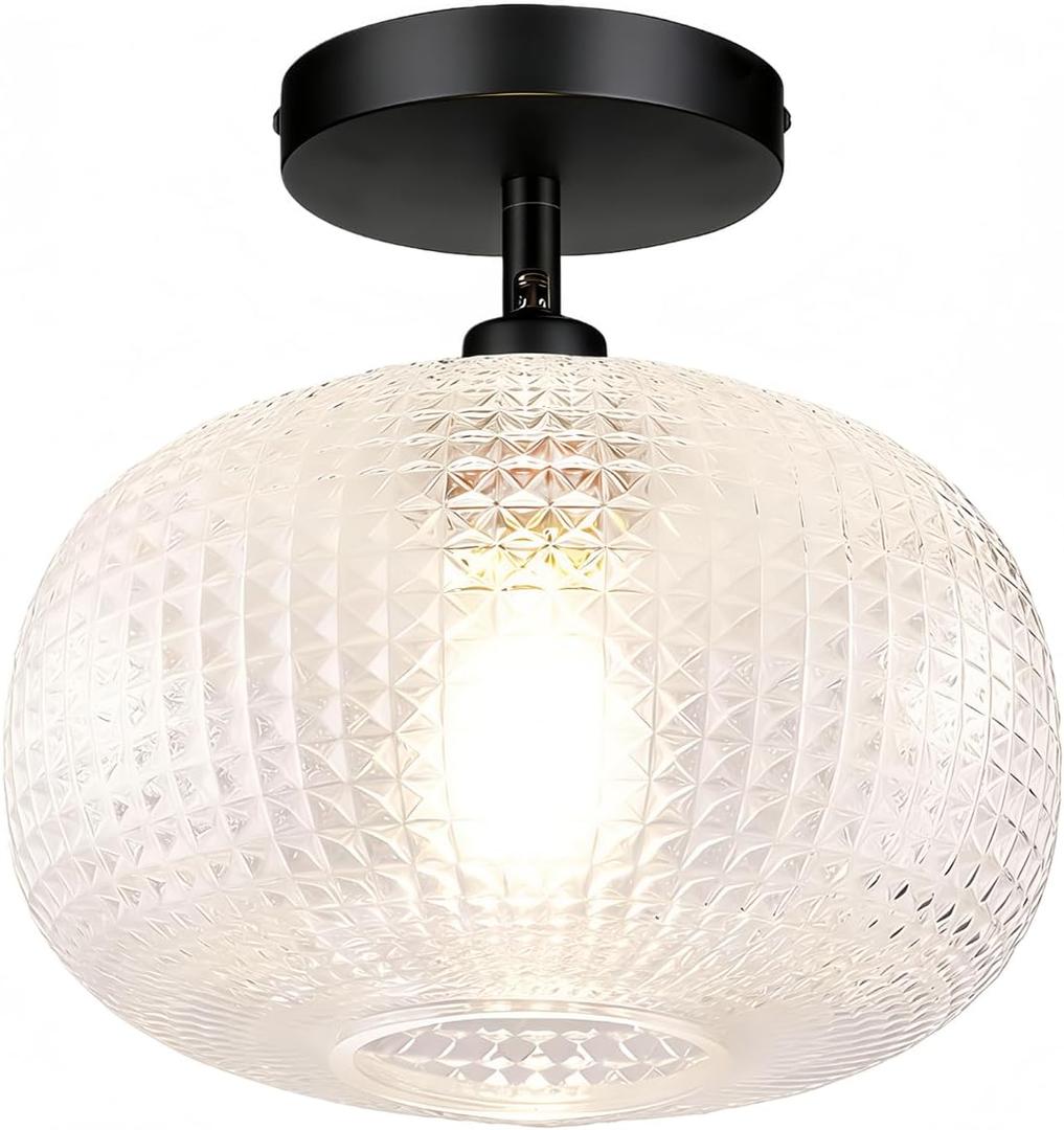 Semi Flush Mount Ceiling Light,Globe Glass Ceiling Lights,Black Hallway Light Fixtures,Entryway Light Fixture,Kitchen Lighting Fixtures Ceiling,Modern Hanging Lighting for Closet,Foyer
