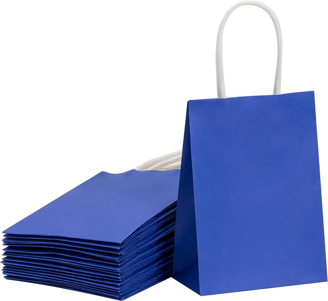 SUNCOLOR Mini Blue Gift Bags with Handles 25-Piece 6" Mini Goodie Bags (Navy Blue, Solid, Versatile Occasions, Perfect for Father's Day, Graduations, Birthday Parties)