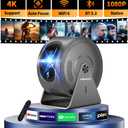 Mini Projector 4K 1080P [Built-in Apps] 2026 Upgraded Projector Portable, Auto Focus & Auto Keystone 360 Rotatable, with WiFi 6 & Bluetooth 5.4 Compatible with HDMI/TV Stick/USB/Laptop, Grey