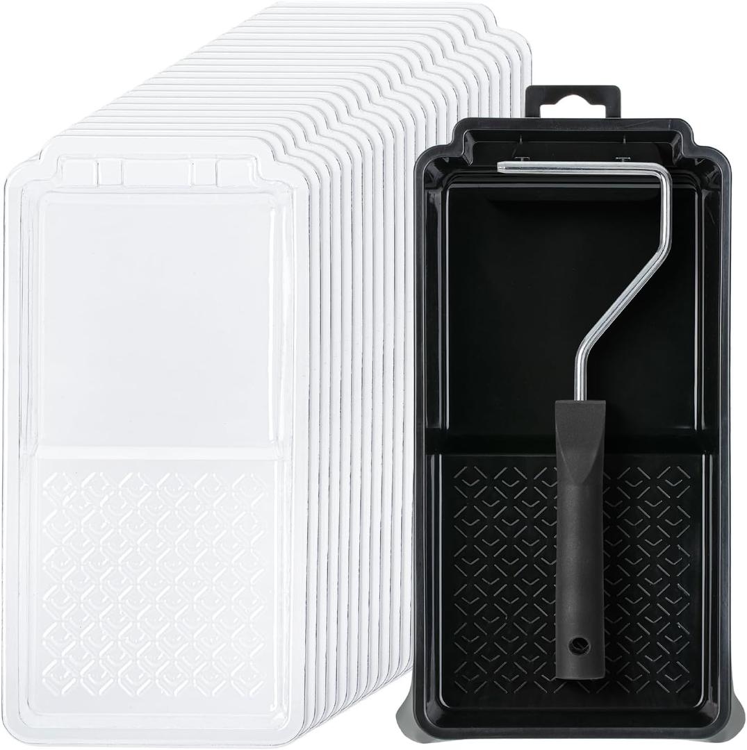 Bates- 4 Inch Paint Tray Set, 22 pcs, 1x 4 Inch Paint Roller Tray, 20x Disposable Plastic Liners & 1x Roller Frame