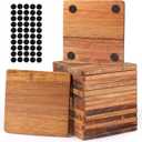 Acacia Wood Coasters with Iron Holder Stand for Coffee Table, Drink Protection Decor (Square Acacia Wooden Set 6)