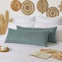 Kevin Textile 14x36 Inch Long Lumbar 1 Pack Boho Decorative Throw Pillow Cover Soft Striped Corduroy Rectangle Cushion Case Farmhouse Solid Color Accent for Living Room Couch Sofa Bed, Teal Green