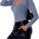 REORIA Womens Sexy Long Sleeve Bodysuit V Neck Lightweight Double Lined Basic Tops Trendy Layering Leotards Fall Going Out Body Suit Shirts 2024 Blue