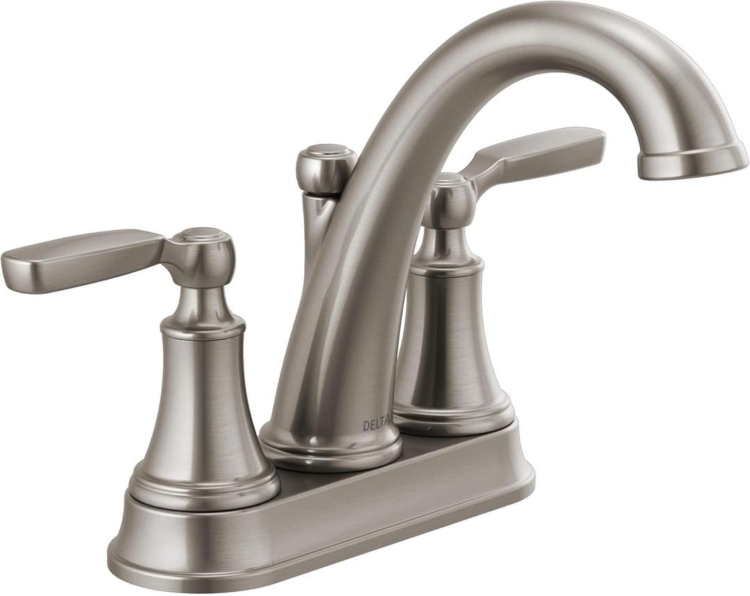 Delta Faucet Woodhurst Centerset Bathroom Faucet, Brushed Nickel 2-Handle Bathroom Faucet, Delta Bathroom Sink Faucet, Metal Push-Pop Drain Assembly, Stainless 2532LF-SSMPU Delta Faucet Woodhurst Centerset Bathroom Faucet, Brushed Nickel 2-Handle Bathroom Faucet, Delta Bathroom Sink Faucet, Metal Push-Pop Drain Assembly, Stainless 2532LF-SSMPU
