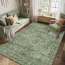 FMFUNCTEX 4x6 Washable Area Rug Green Neutral Vintage Distressed Oriental Non Slip Low Pile Traditional Entryway Indoor Carpet for Living Room Bedroom Soft Retro Throw Rug for Dining Office Entrance