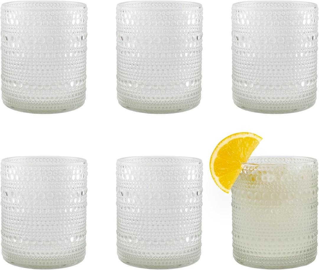 Darware Hobnail Drinking Glasses (12oz, 6pk, Clear); Old-Fashioned Beverage Glasses for Tabletop, and Bar Use and Candle Jars