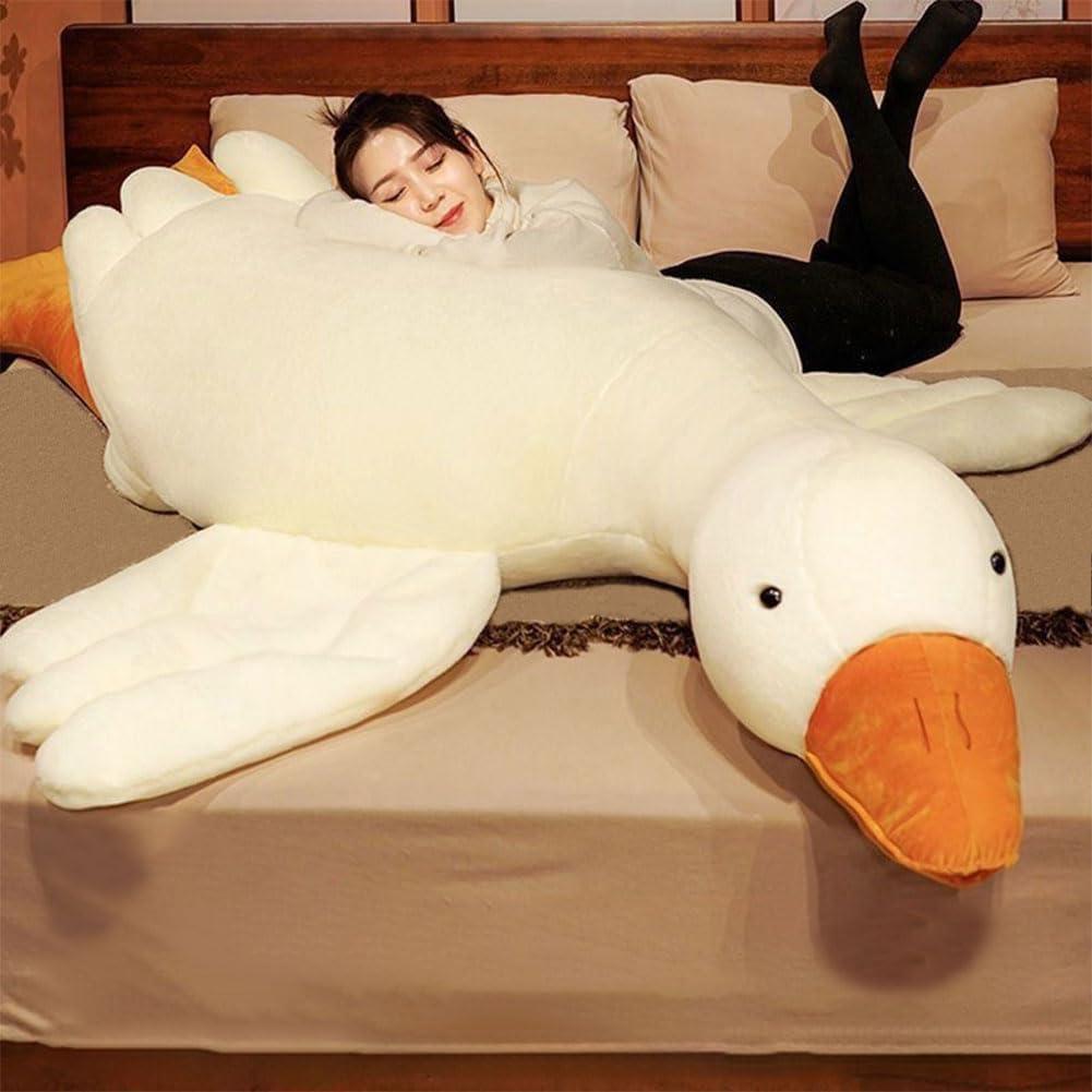 Srutirbo Giant White Goose Plush35 in Soft Furry Swan Stuffed Animal Pillow,Huge Goose Plush Hugging Pillow Gifts for Every Age (35 in)