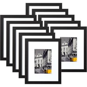 eletecpro 8x10 Picture Frames Set of 10 with Clear Acrylic Cover, Gallery Wall Decor, Displays 5x7 Photos with Mat or 8x10 Without, Horizontal or Vertical for Tabletop and Wall, Black