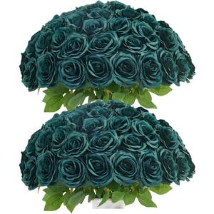 50pcs Emerald Green Roses Artificial Flowers Bulk,Fake Roses Silk Flower with Stems Realistic Flowers for Wedding Centerpiece Home Party Decor