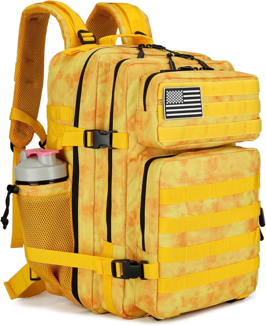 Military Tactical Backpack for Men and Women Army 3 Days Assault Pack Bag Large Rucksack with Molle System for Hiking Cycling Skiing Camping Climbing (Yellow camo)