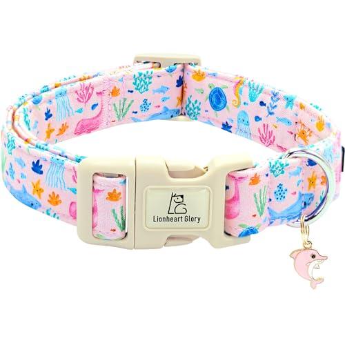 Lionheart glory Dog Collar Sea Animals Print Pink Dog Collars Male or Female Spring Summer Cute Collar Pet Gift Durable Adjustable Dog Collar for Small Dogs