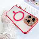 Fiyart Designed for iPhone 16 Pro Case,Compatible with MagSafe Plating Removable Lens Cover Clear Magnetic Shockproof Phone Bumper for Women Girls 6.3"-Hot Pink