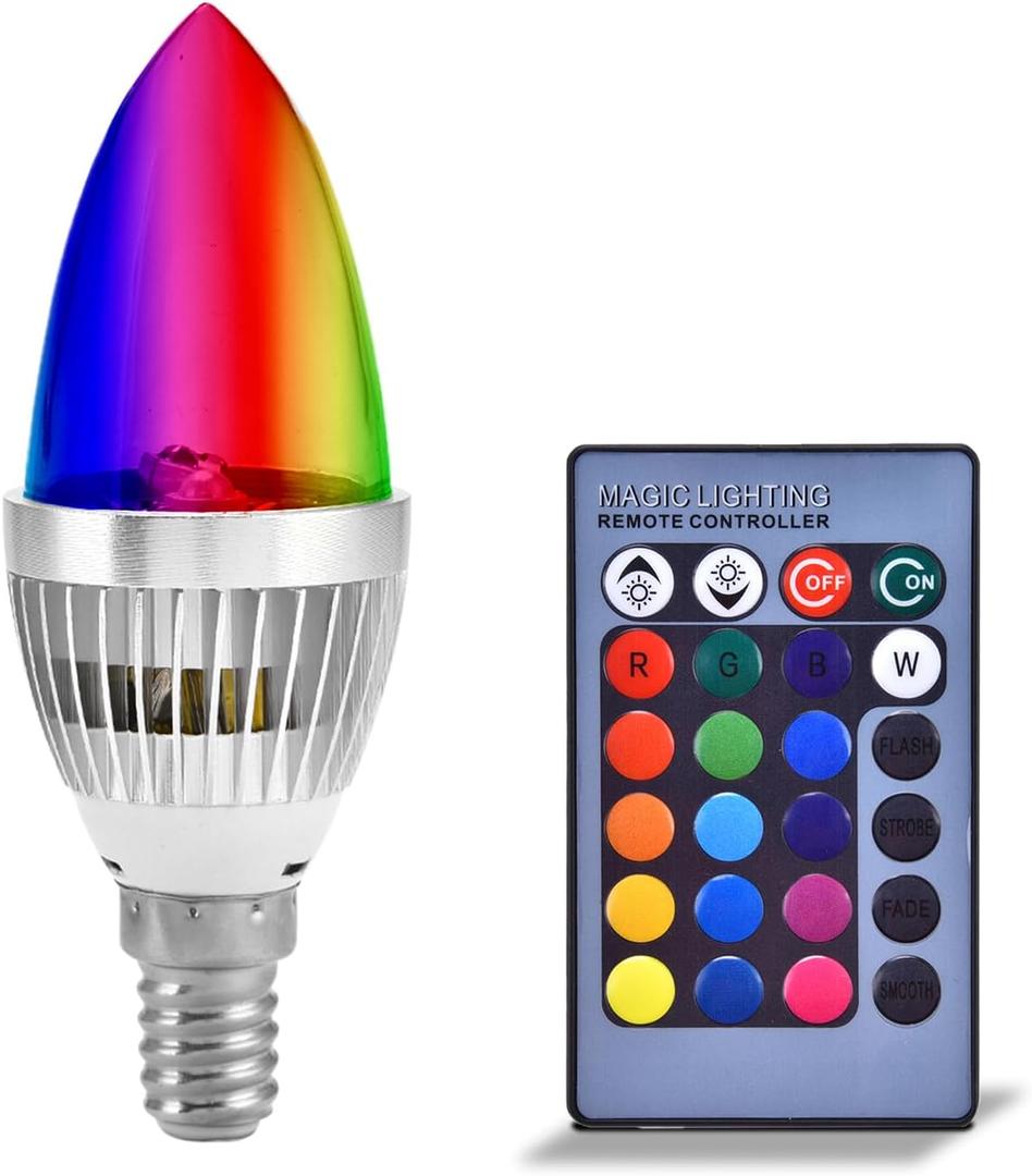 Pilipane E14 Color Changing Light Bulb, 3W RGBW Bulb Candle Base with LED Bulbs, Smart Light Bulbs for Home, Party, Christmas for Mood Lighting
