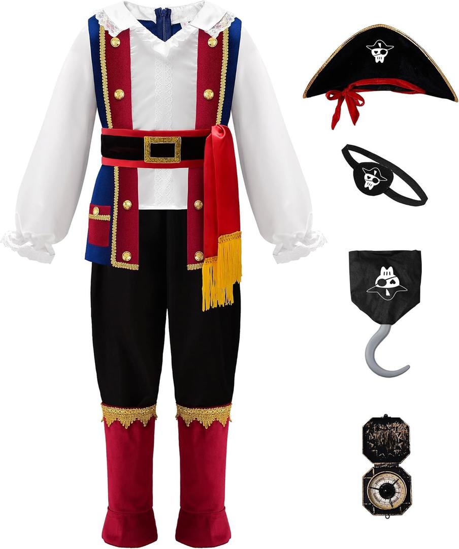 ReliBeauty Pirate Costume for Boys Costume Kids Toddler (3T/100, Blue)