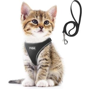 Fida Cat Harness and Leash Set for Walking Kitten and Puppy, Escape Proof Kitten Harness with Breathable Lightweight Soft Mesh, Adjustable Reflective Step-in Design for Kitten and Puppy.(XXXS, Black)