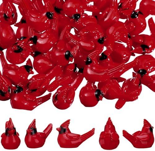 Cinnvoice 200 Pcs Mini Resin Red Cardinal Bird Figurines Tiny Cardinal Figurine Decor Small Miniature Ornaments Mini Birds to Hide for Spring Gift Garden Crafts Cake Topper Decoration
