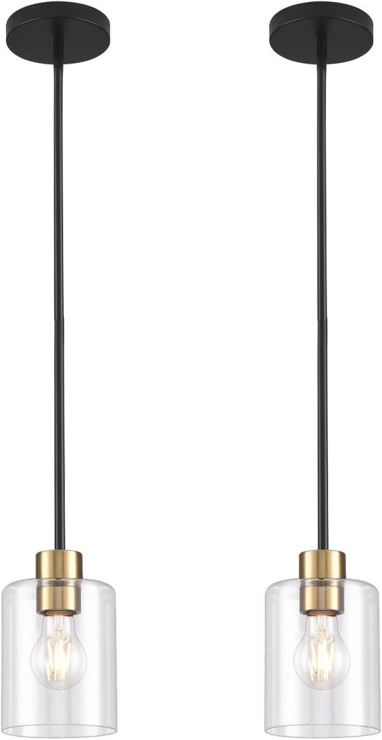 Black Brass Pendant Lights Kitchen Island - Clear Glass Pendant Light Fixture Multiple Stems Rods 3 Units 12 Inch 3 Units 4 Inch (2 Pack Black Brass