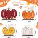 Leinuosen 4 Pcs Thanksgiving Fall Pumpkin Decoration Wooden Tabletop Signs Pumpkin of 4 Size, Autumn Table Centerpieces Season Tray Decor for Halloween Harvest Home Room Decoration(Autumn Colors)