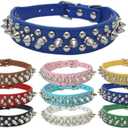 Dogs Kingdom 10"-24" Length Soft Leather Mushrooms Rivet and Spikes Studded Adjustable Buckle Pet Puppy Dog Collar for Small Medium Large Dogs Breeds Black XL