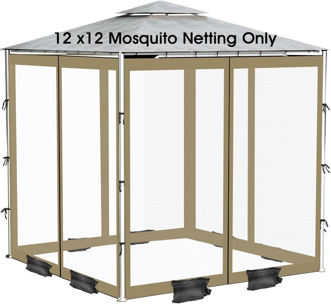 ShowyLive 12x12 Patio Umbrella Mosquito Netting with Zipper 4 Doors & 8 Weight Bag - Adjustable Polyester Mesh Bug Screen for Outdoor Umbrellas, Garden, Patio Tables (Green)
