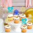 2 x 24 PCS Happy Hanukkah Cupcake Toppers Star of David Candlestick Cupcake Picks for Jewish Birthday Cake Decorations Supplies (Blue2)