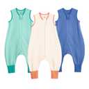 Toddler Sleep Sack with Feet 3t-4t 100% Cotton 0.5 Tog  Baby Sleep Sack with Legs, 3 Pack Soft Breathable Footed Wearable Blanket with 2-Way Zipper, XL(18-24M), 0.5tog, Green&blue&cream