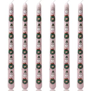 6 Pack Printed Taper Candle Set for Christmas, 10 Inch Dripless Candlesticks with Wreath Star and Snowman Pattern for Home Decoration Gift, 6-7 Hours Burn