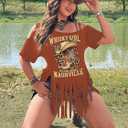 Women's Plus Size Cold Shoulder Fringe Tassel Cowgirl Graphic Short Sleeve Hippie Western T Shirt (XL)