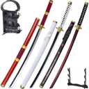 Anime Sword 41 inch,Zoro/wado ichimonji/Anime Original Texture,for Role-Playing and Collection, with One Display Stand, 3 Piece Set, Black, White, Red