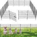 10 Panels No Dig Decorative Outdoor Garden Fence with Gate for Yard, 24 in(H) X 20 ft(L) Animal Barrier Fencing Rustproof Metal Wire Panel Border for Dog, Rabbits, and Patio Temporary Ground Stakes