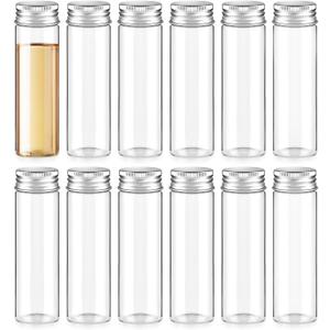 TUZAZO 12 PCS 50 ml / 1.7 oz Glass Spice Jars, Small Transparent Spice Bottles with Aluminum Lids, Round Empty Seasoning Storage Containers for Home Kitchen, Outdoor Camping, Gardening