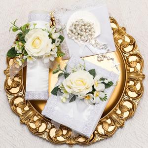 5 Pcs Baptism Candle Set for Boys Girls Included Catholic Devotional Candle with Flower, Baptism Towel, Rosary, Bible for Christenings Baptismal Party Favors(White)