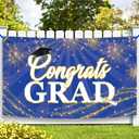 KatchOn, XtraLarge Congrats Grad Banner - 72x44 Inch, Graduation Banner | Congratulations Backdrop | Blue and White Backdrop | Graduation Decorations 2025