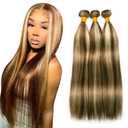 Highlight P4613 Human Hair Bundles Blonde Straight 3 Bundles 18 20 22 inch 2 Tone #4 Brown and 613 Blonde Bundle Brazilian Virgin Hair Extensions 300g