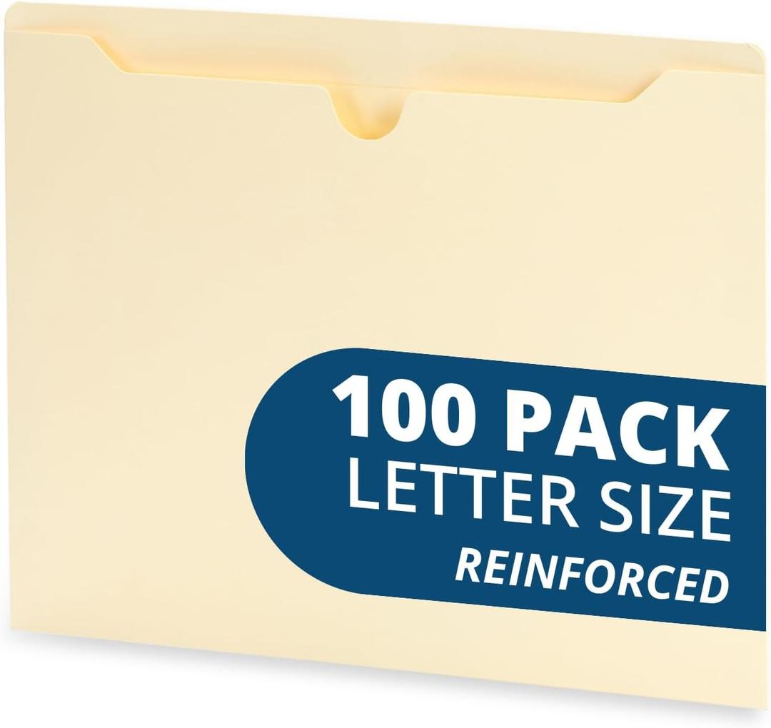 Blue Summit Supplies Manila File Jackets, Reinforced Straight Cut Tab, Designed for Use in Standard Hanging Files, Letter Size, 100 Pack Blue Summit Supplies Manila File Jackets, Reinforced Straight Cut Tab, Designed for Use in Standard Hanging Files, Letter Size, 100 Pack