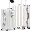 Carry-on with Cup Holder & USB Port Carry on Luggage Durable Luggage Suitcase Lightweight Hardside Luggage with TSA lock & Phone Holder 360° double spinner Wheels (White=(20+24)lnch, (20+24)lnch)