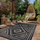 GENIMO Outdoor Rug for Patio Clearance - 9x12 ft Waterproof Plastic Camping Rugs, Reversible Outside Rv Mat Carpet for Porch, Deck, Picnic, Balcony, Beach, Backyard, Black Grey