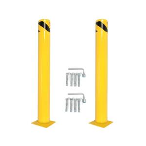 Kojem (2Pcs) 42 inch Steel Safety Bollard Parking Barrier Post Safety Bollard Universal for Outdoor Sidewalks Entrances Parking Lots Powder Coat Pipe Steel Bolts Yellow 42" x 5"