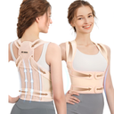Fit Geno Back Brace Posture Corrector for Men & Women: Shoulder Straightener Adjustable Full Back Support Pain Relief - Scoliosis Hunchback Spine Corrector (Medium) (Beige)