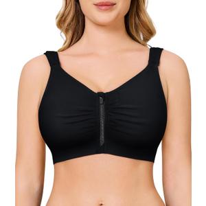 CYDREAM Zip Front Bra for Women Wireless Full Coverage Comfort Everyday Post Surgery Compression Bras Adjustable Straps (Size X-Large, Black)