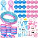 Winrayk Baby Gender Reveal Party Favors Supplies Ideas, Team Boy or Girl Pins Daddy and Mommy Badge Pin Silicone Bracelet Photo Prop Necklace, 104 Baby Shower Favors Pink Blue Gender Reveal Decor Game