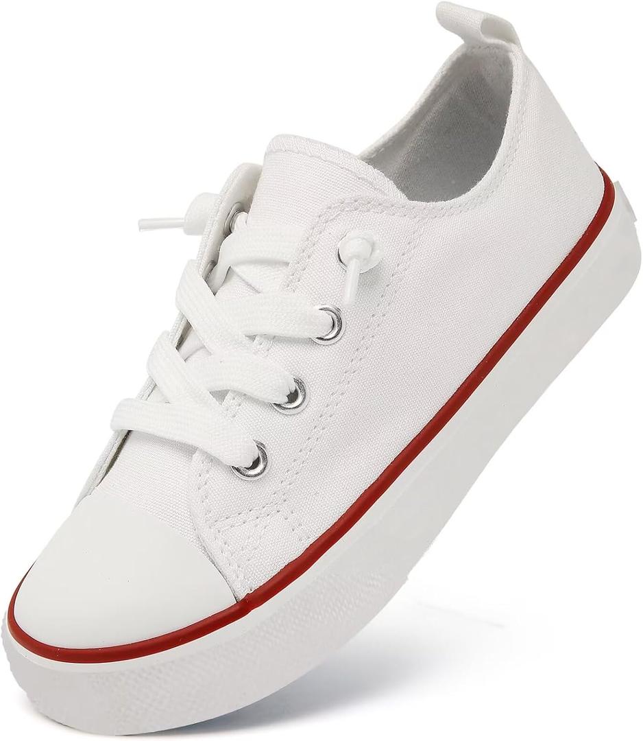 Toddler Little Kid Cushioned Canvas Shoes Slip On Sneakers Soft and Durable (3 Big Kid, White)