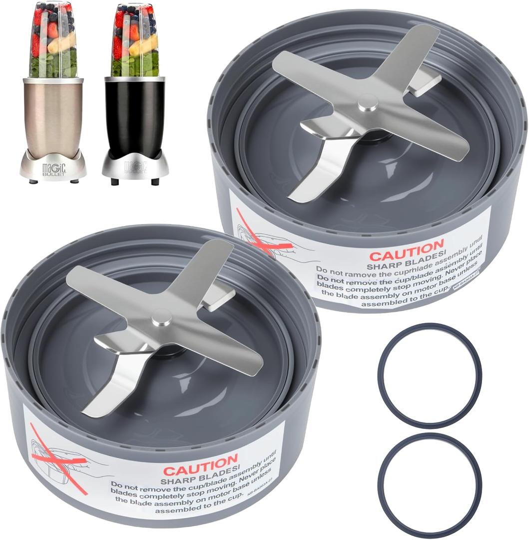 2-Pack Replacement Extractor Blade, Fit for NutriBullet 600w/ 900w Pro Series Blender with Food-grade Silicone Rubber Gaskets Seal Ring for NutriBullet Blender Blade Replacement Parts