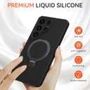 for Galaxy S26 Ultra Case with Stand, Slim Liquid Silicone Phone Cases for Samsung Galaxy S26 Ultra Compatible with MagSafe Magnetic Ring Kickstand Case Full Camera Protection, Black