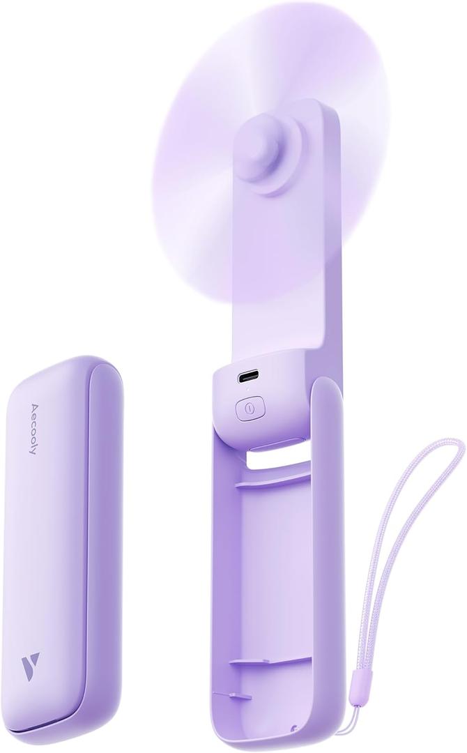 Aecooly Slim Portable Fan, Thin Handheld Fan, USB Rechargeable Mini Personal [24H Max Cooling Time], Battery Powered Small Foldable Pocket for Travel, Summer, Gifts for Women, Girls -Purple (1 Pack)