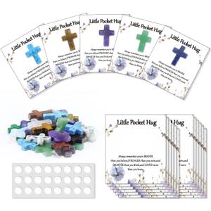 40 Sets Bulk Little Cross Worry Stones Pocket Hug Token Gift Card for Friends Funeral Favors Encouragement Gifts for Women Adults Party Favors