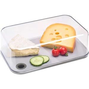 Mepal Modula Transparent Cheese Dome with Built in Grey Cutting Board Kinds of Cheeses | Dishwasher Safe | 95oz/2800ml | BPA Free | Made in Holland