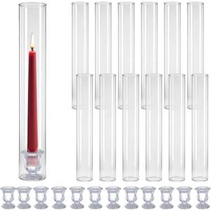 Sandraheer 12 Pack Glass Hurricane Candle Holders Windproof 2.6x13.8 Inch