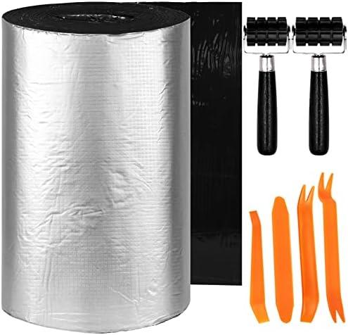 Roll Pack Sound Deadening Foam, Noise and Heat Shield Insulation Closed Cell PE Foam Vibration Dampening Material with Self Adhesive with Roller & 4 pcs Car Trim Removal Tools(200 mil 36.16 Sqft)