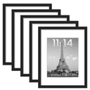 upsimples 11x14 Picture Frame Set of 5, Display Pictures 8x10 with Mat or 11x14 Without Mat, Wall Gallery Photo Frames, Black